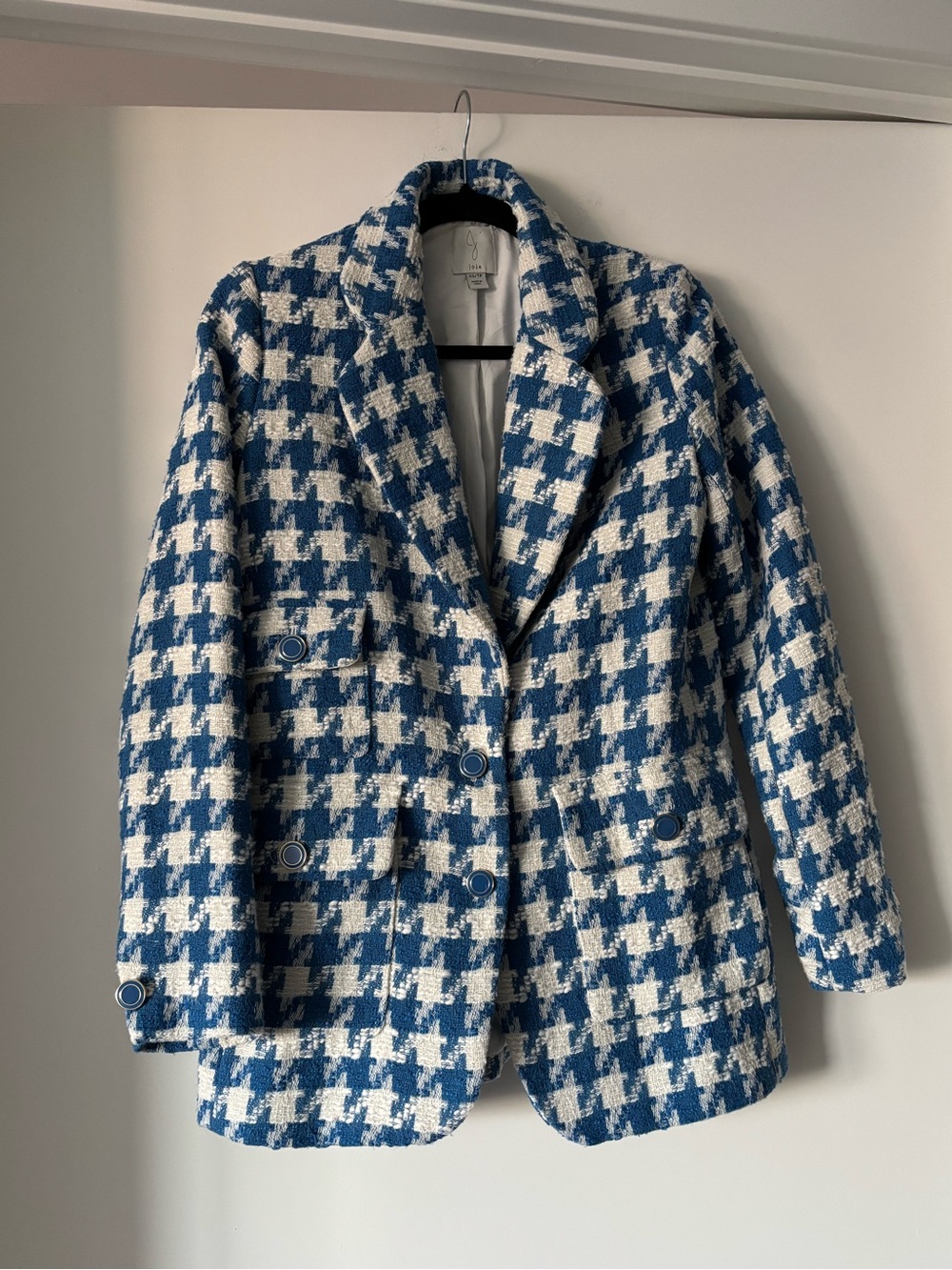 Joie Blue and White Houndstooth Blazer